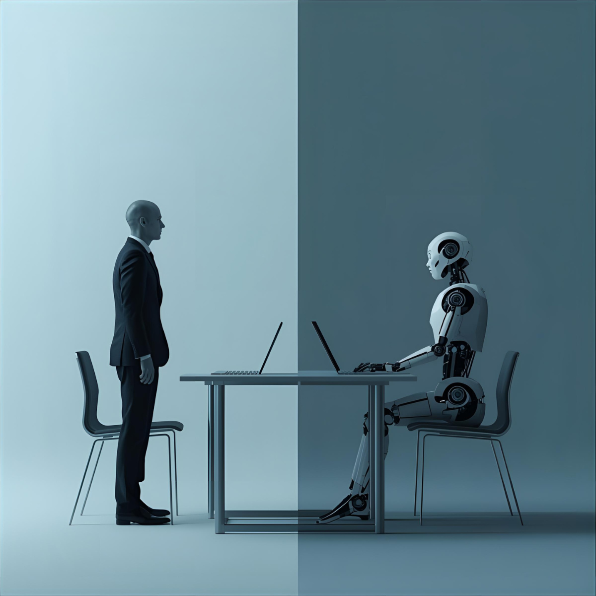 human vs AI at a desk<br />
