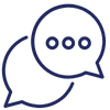 Blue chat bubbles icon with three dots, representing messaging or chat.