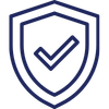 Blue shield with a checkmark representing verified security and trust