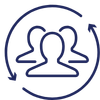 Icon of two people forming a simple user group inside a circular network motif, suggesting collaboration or community